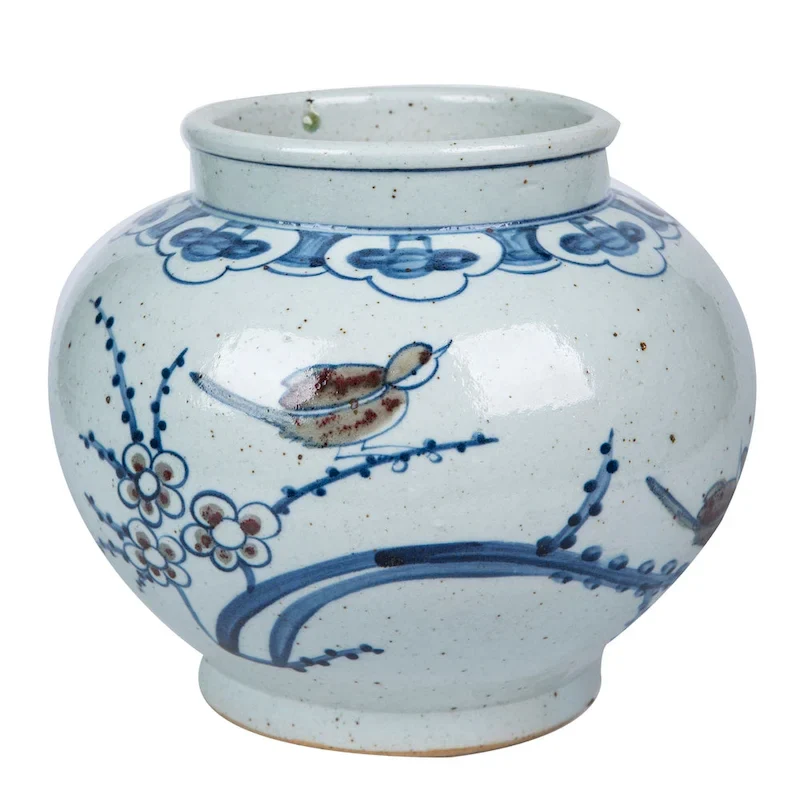 Blue And White Small Jar With Red Bird