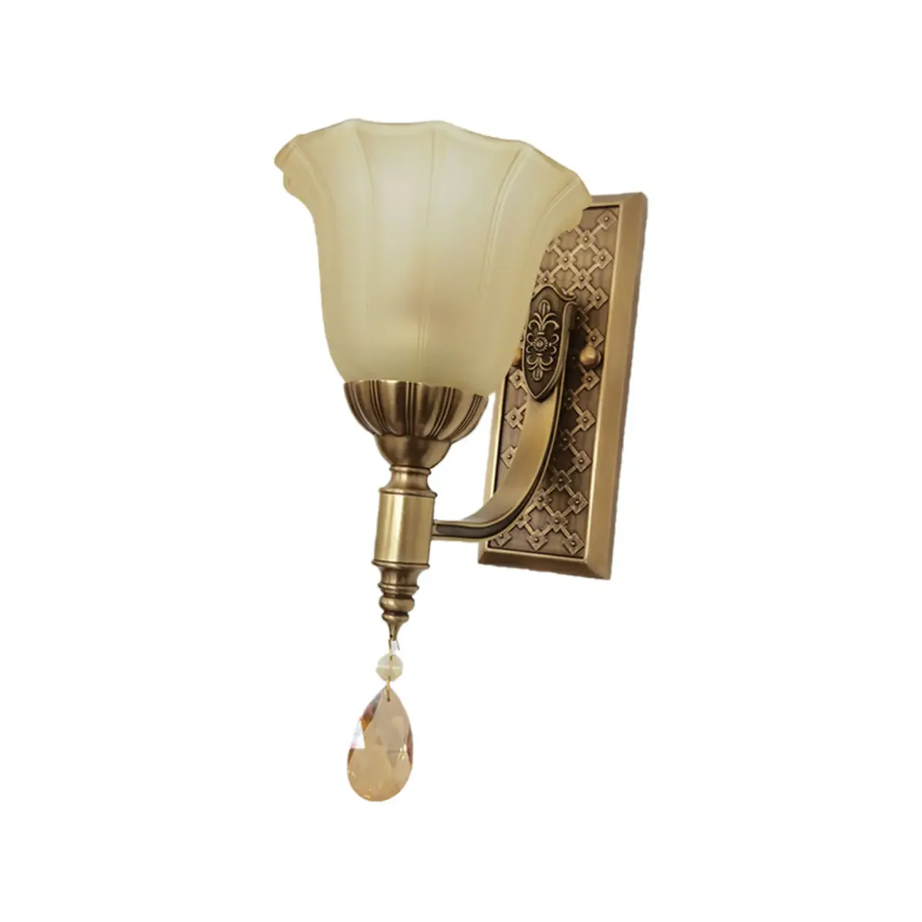 Retro Gold Frame Wall Sconce Lamp with Crystal Pendant