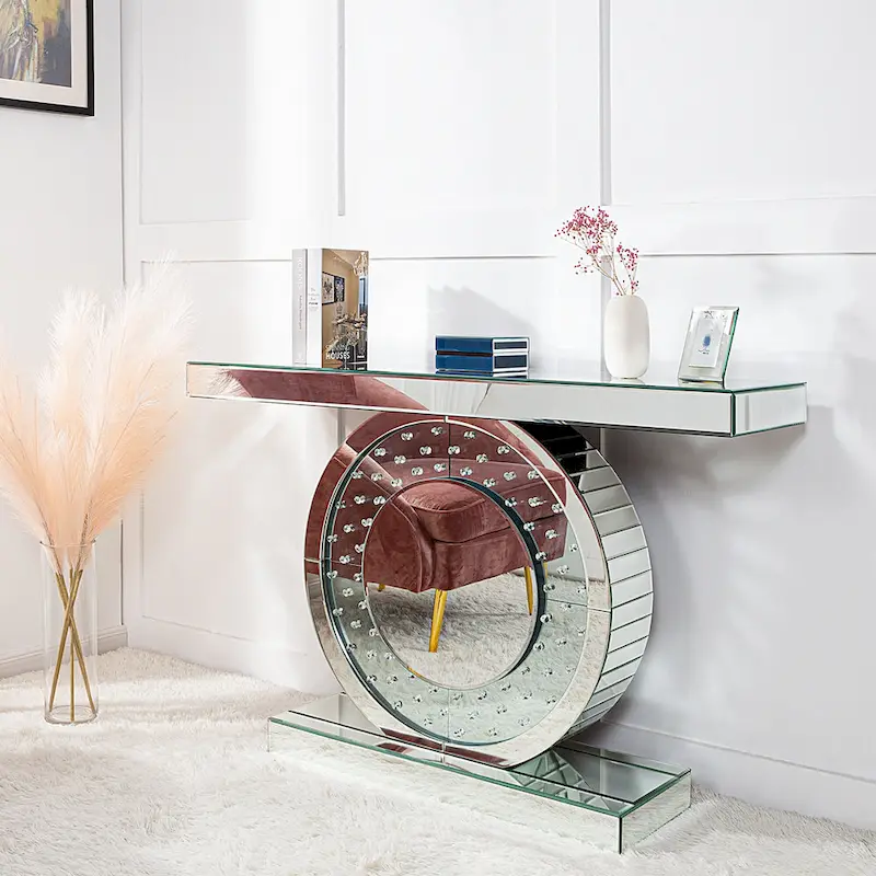 Modern Console Table with Crystal Base Entryway Sofa Table