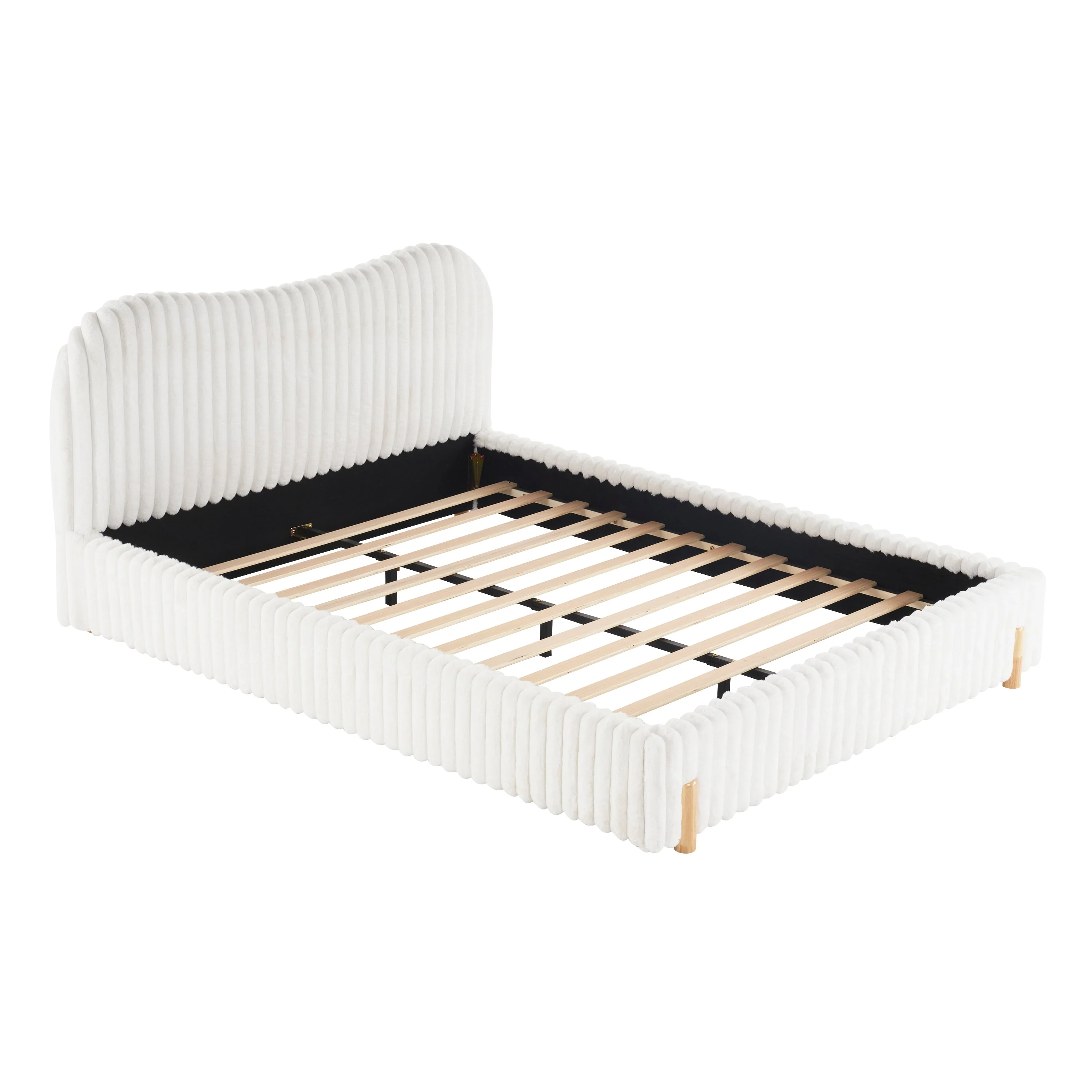 Walker Edison | Wavy White Boucle Upholstered Queen Bedframe