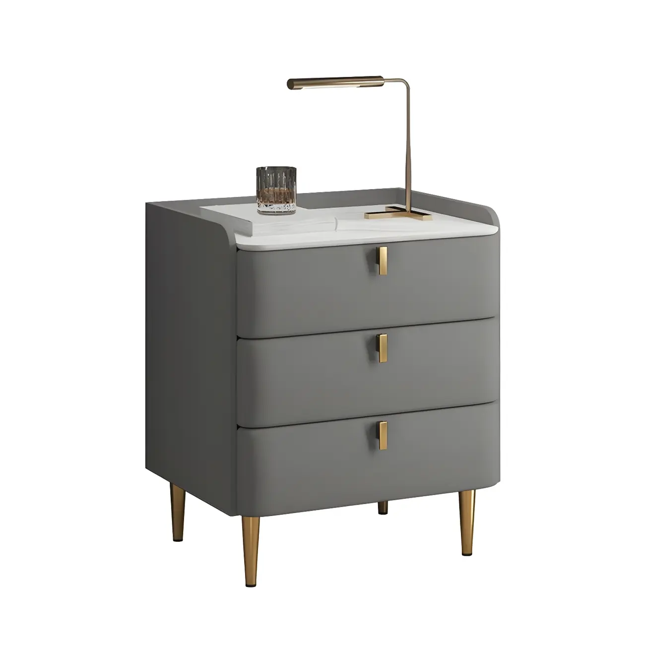 Glam Leather Sintered Stone Top Nightstand with Drawers