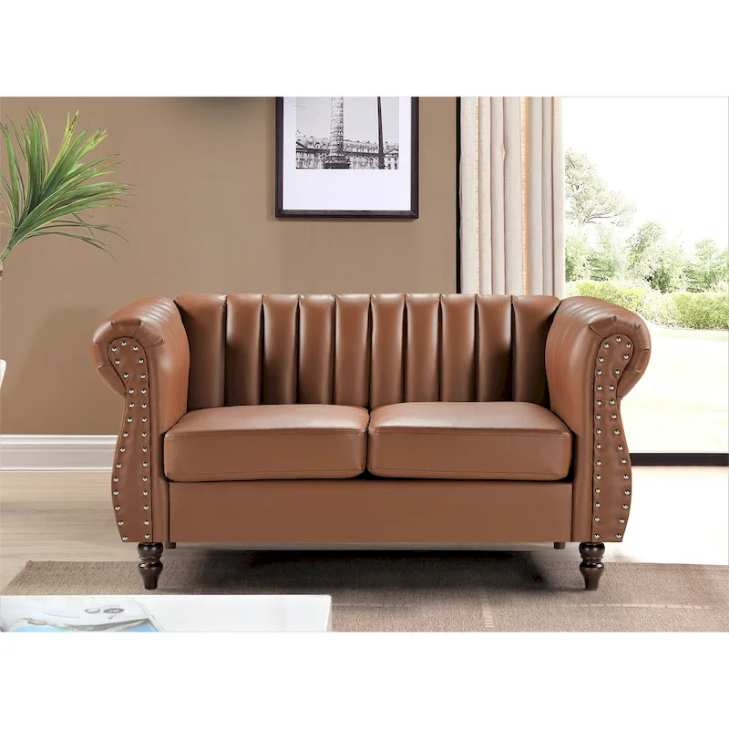 Capri Faux Leather Chesterfield Rolled Arm Loveseat