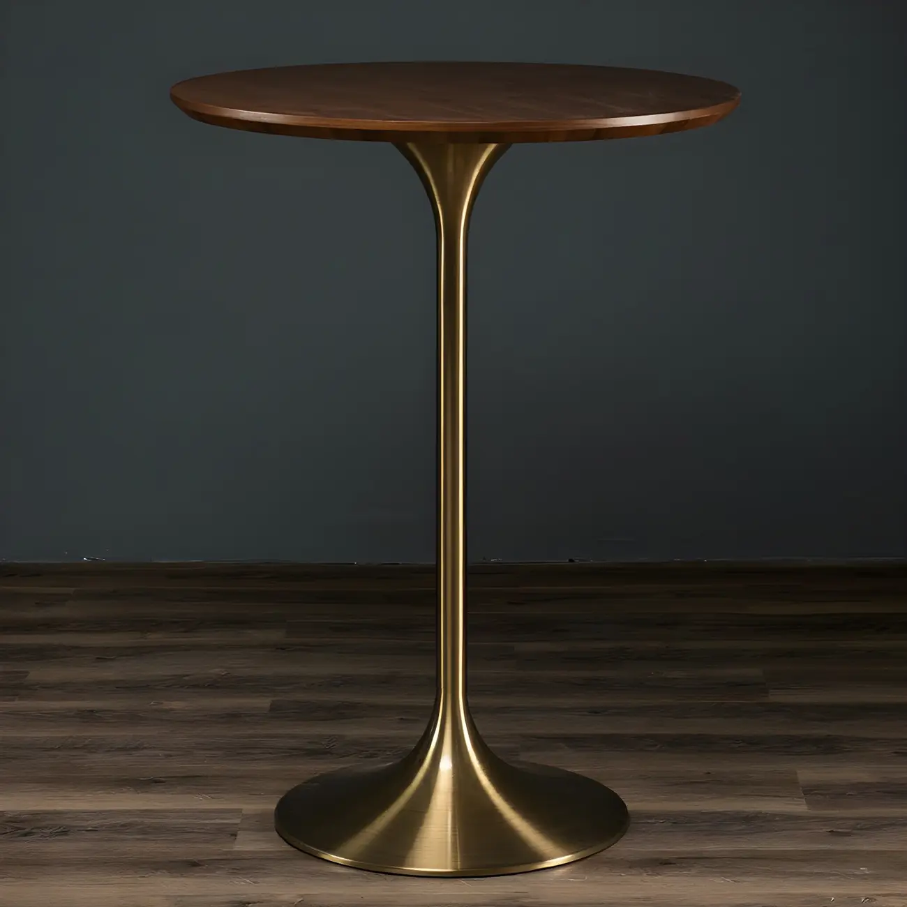 Round Glam Brown Gold Metal Tulip Base Bar Tables