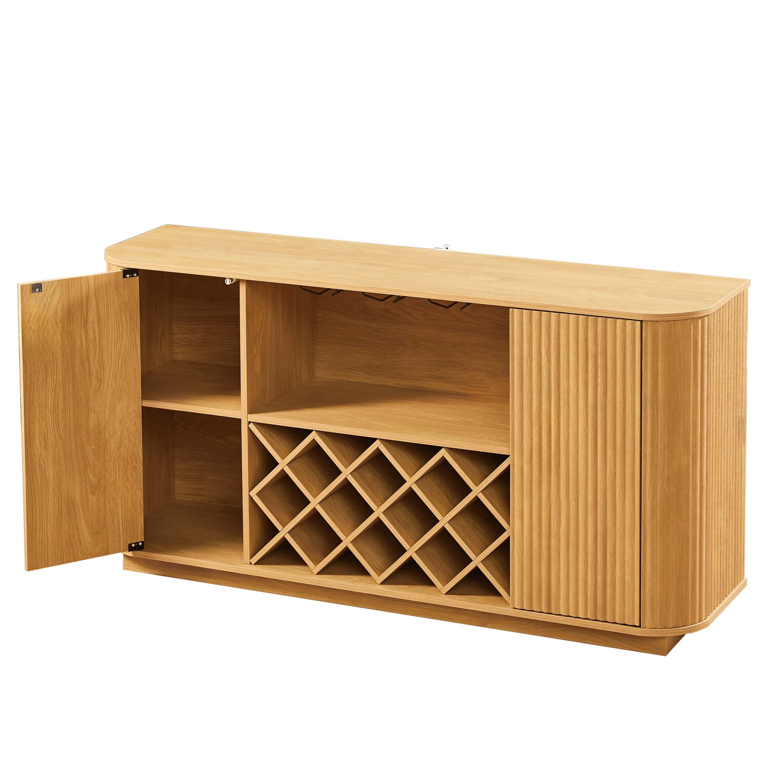 Modern Fluted Curve 58' Wine Rack Bar Cabinet / Sideboard