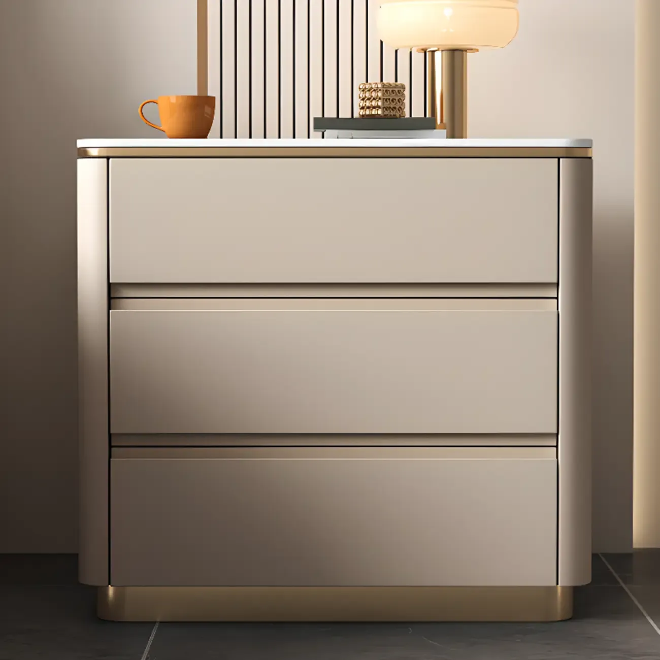 Modern Faux Marble Top Wood 3-Drawer Nightstand