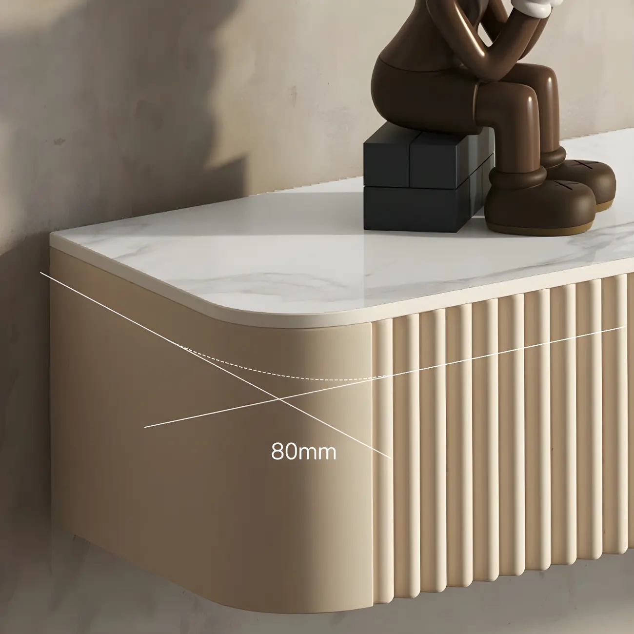 71 Beige Stone Floating TV Stand with Cable Management