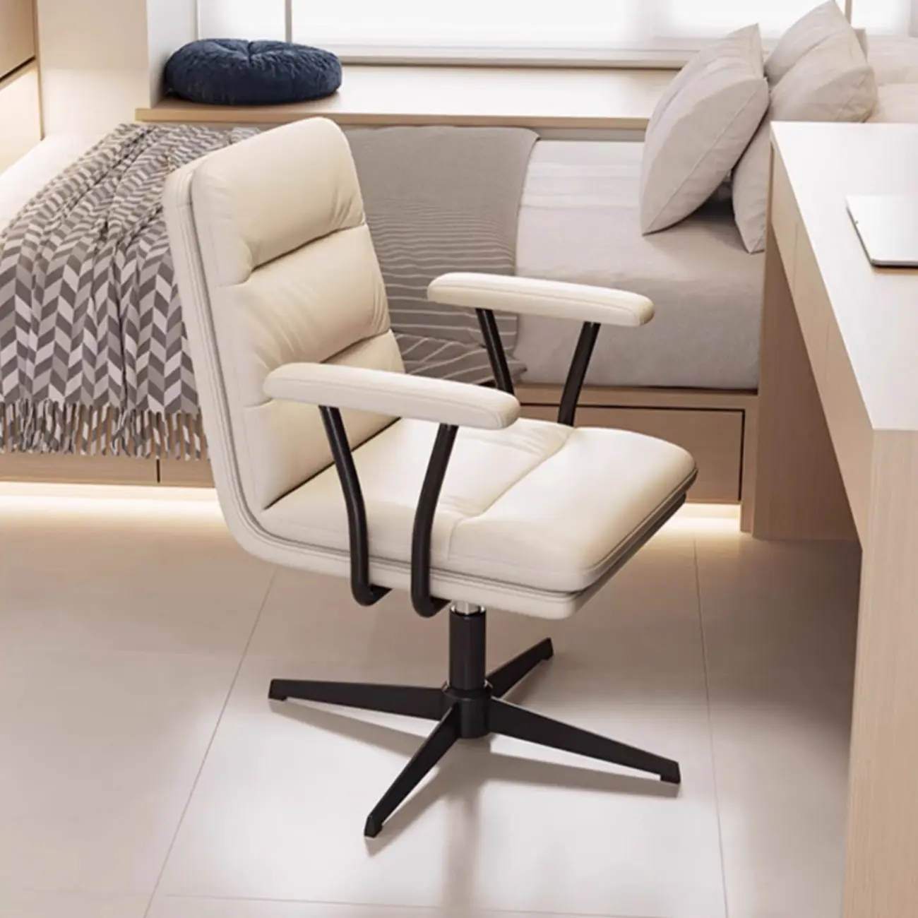 Elegant White Leather Ergonomic Swivel Office Chair