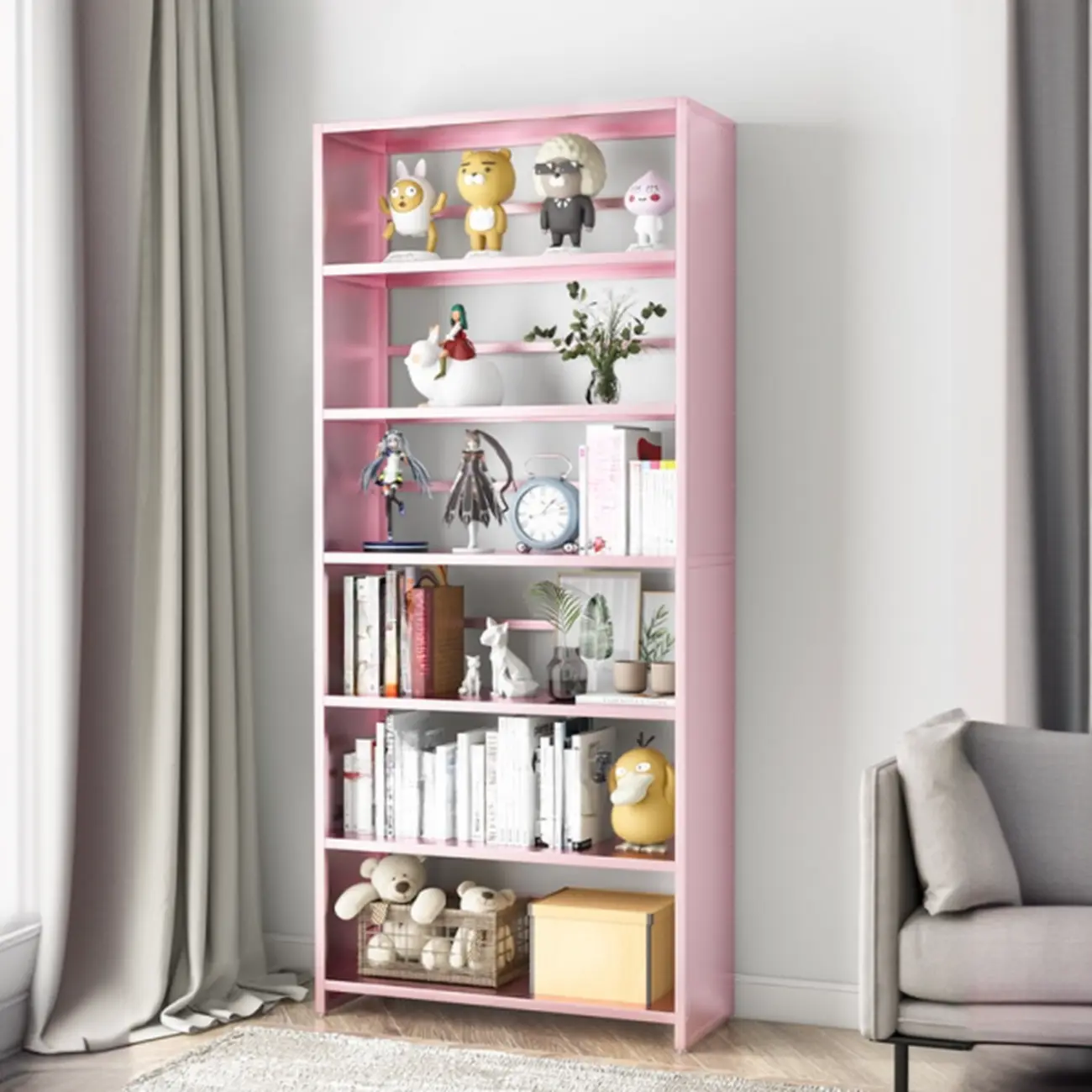 Black Metal 6-Tier Open Back Vertical Bookcase