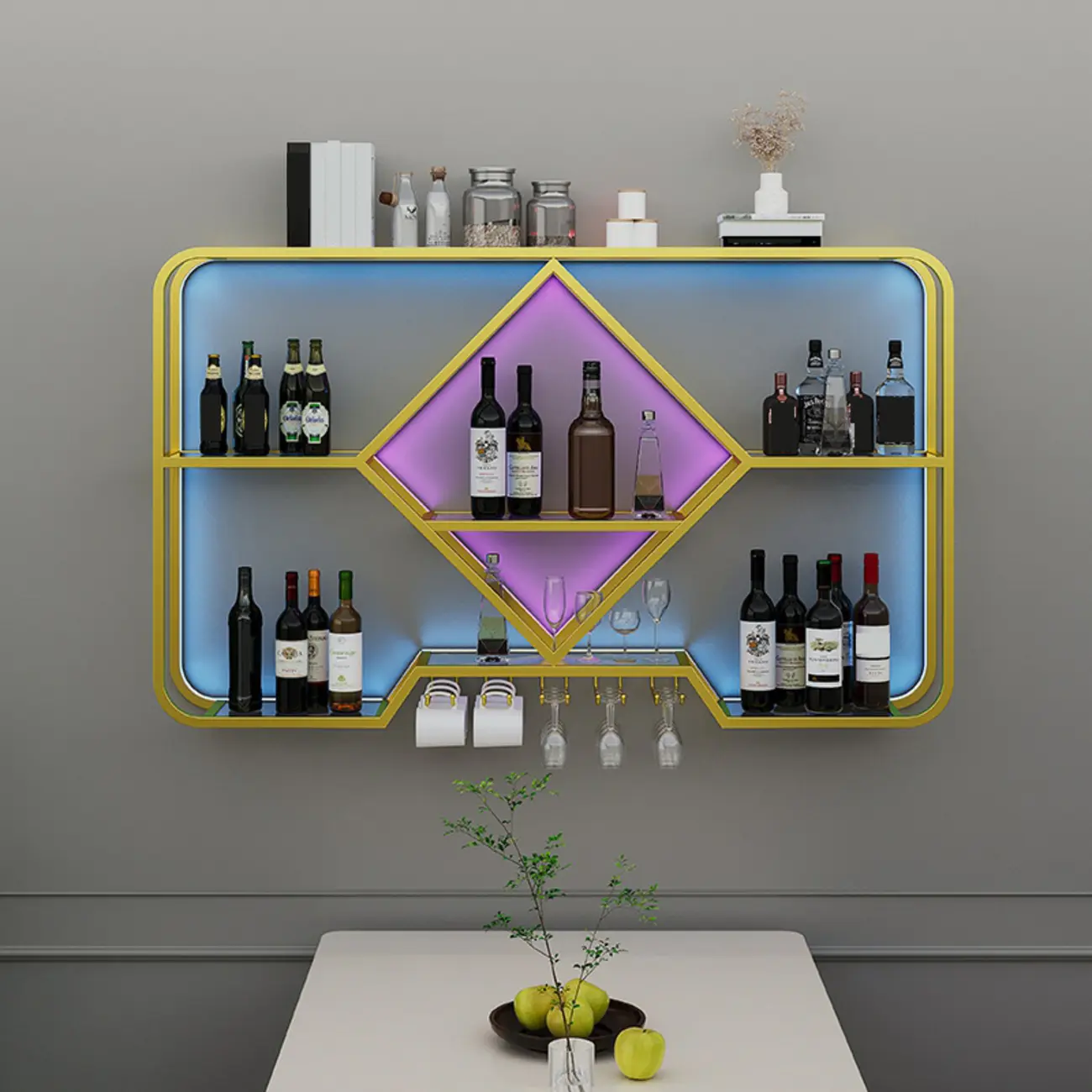 Gold Metal Diamond Wall-Mounted Wine Glass Rack