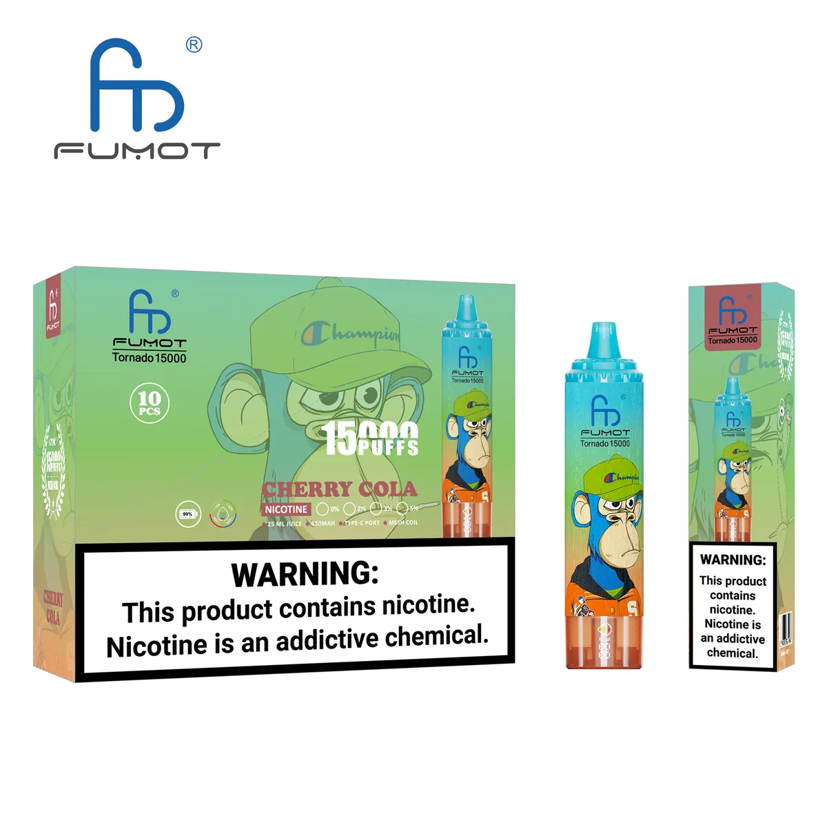 Fumot Tornado 15000 Cherry Cola – 10er-Displaybox mit Einweg-Vape und Einzelpackung