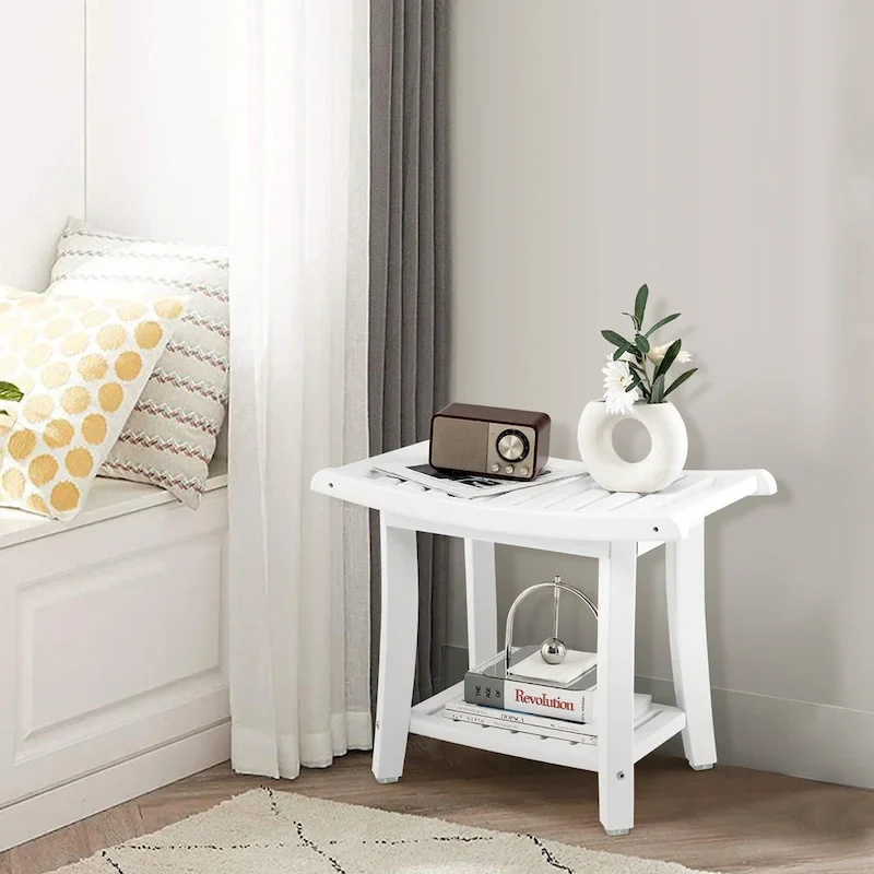 Gymax 2-tier Shower Bench Waterproof Spa Bath Shower Stool Heavy Duty