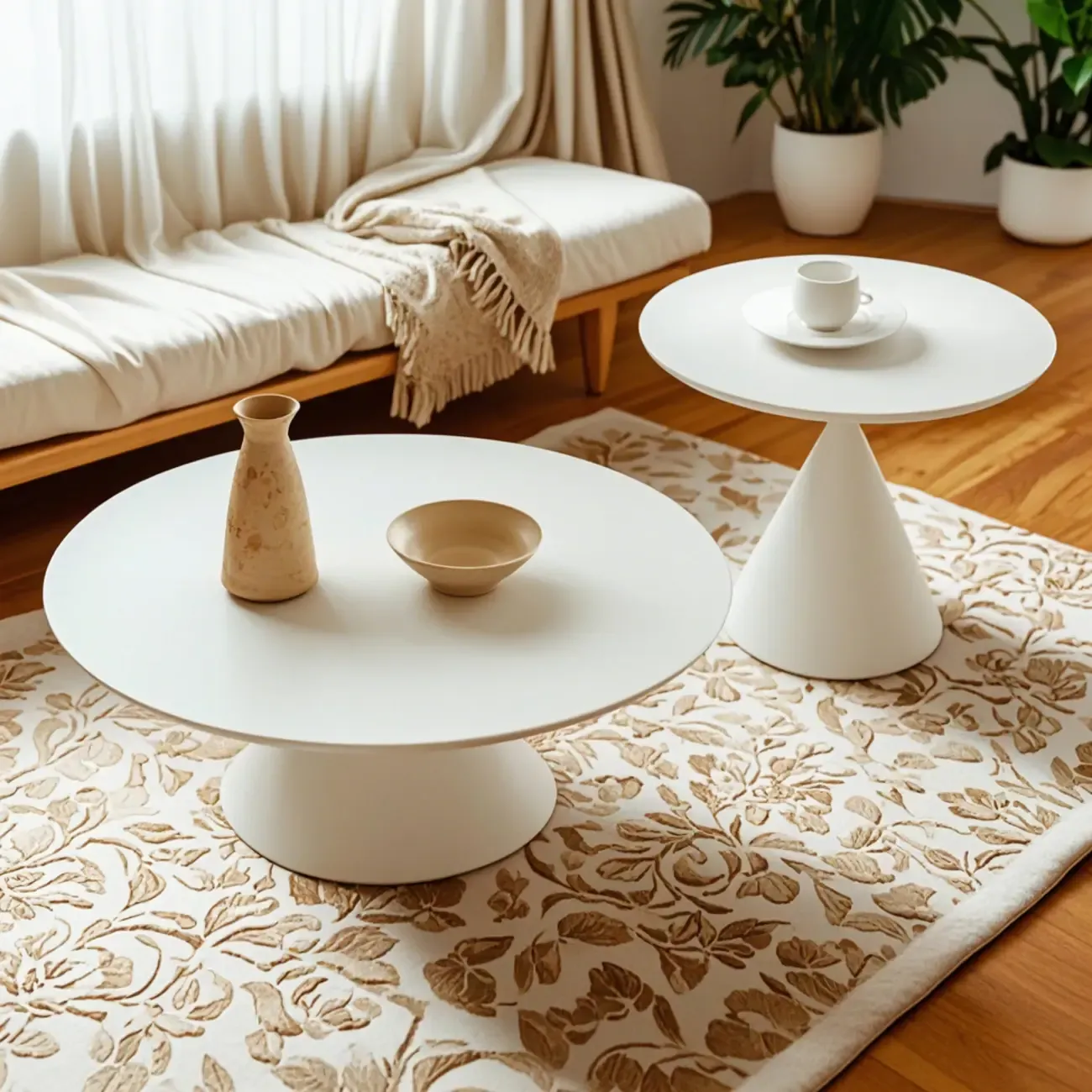 White Round Nesting Coffee Table with Modern Simple Style