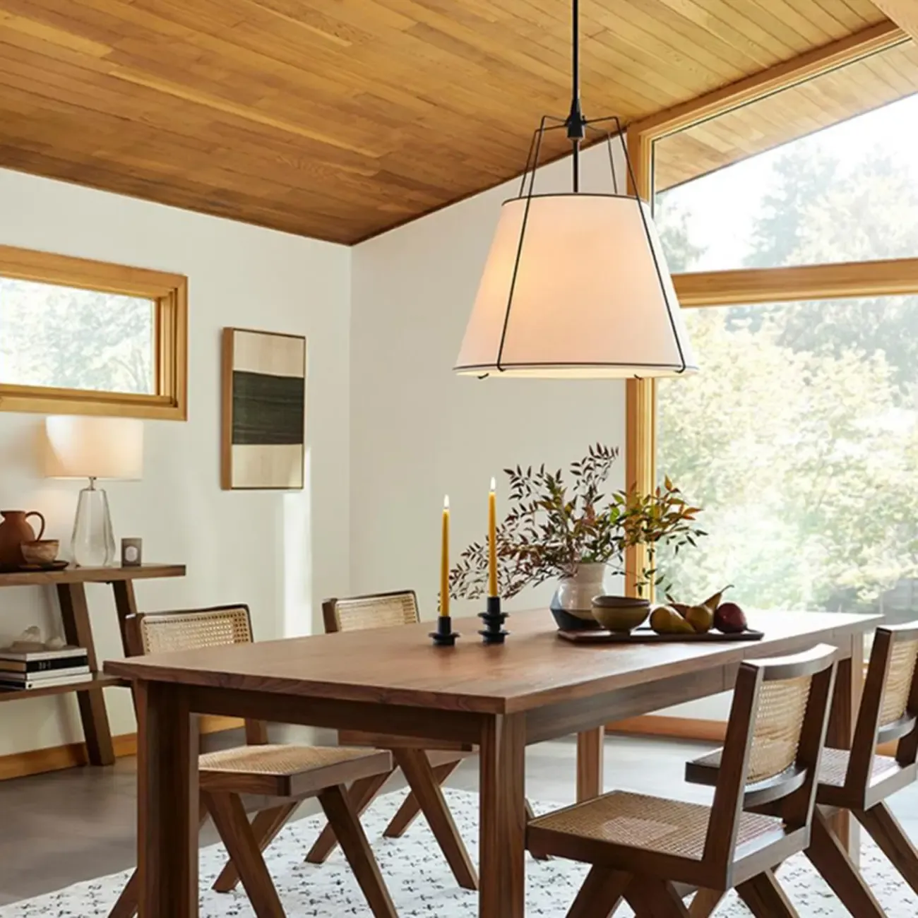 Modern White Fabric Metal Pendant Light for Dining