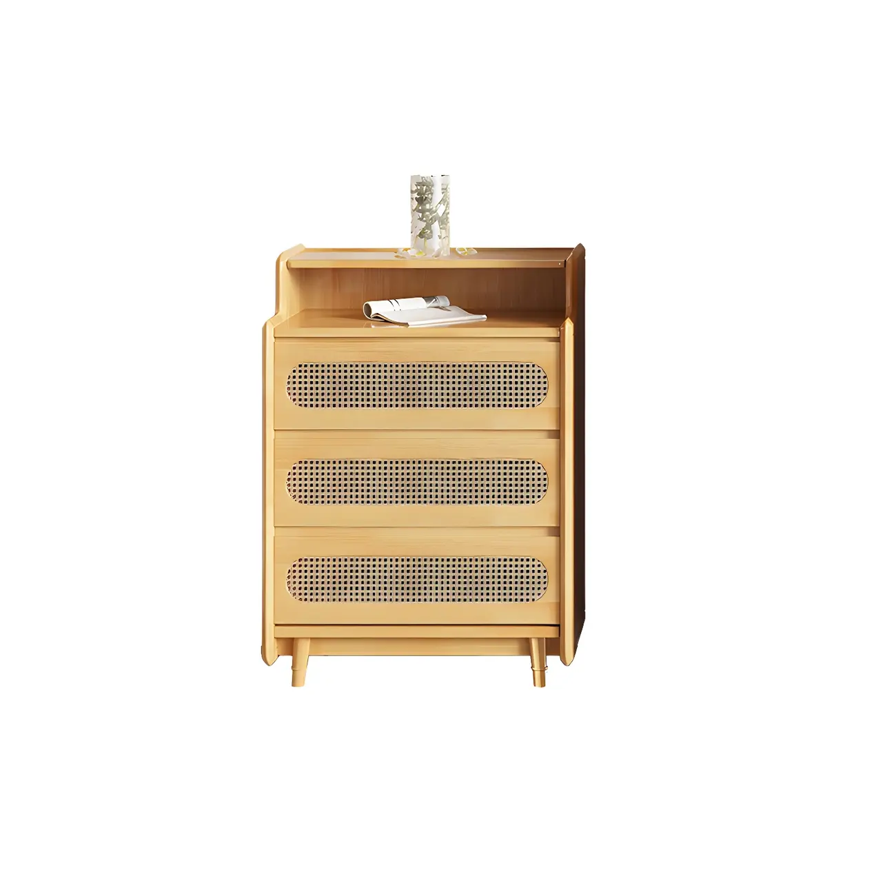 Brown Wood Rattan Front Accent Chest with Multi-Drawer