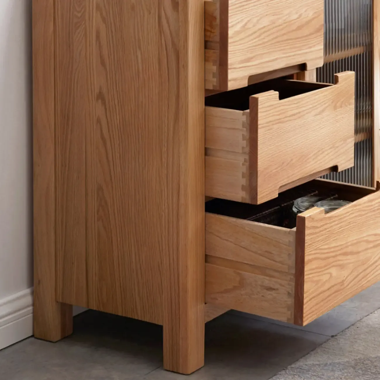 Modern Wood Sideboard with Shelves and Drawers
