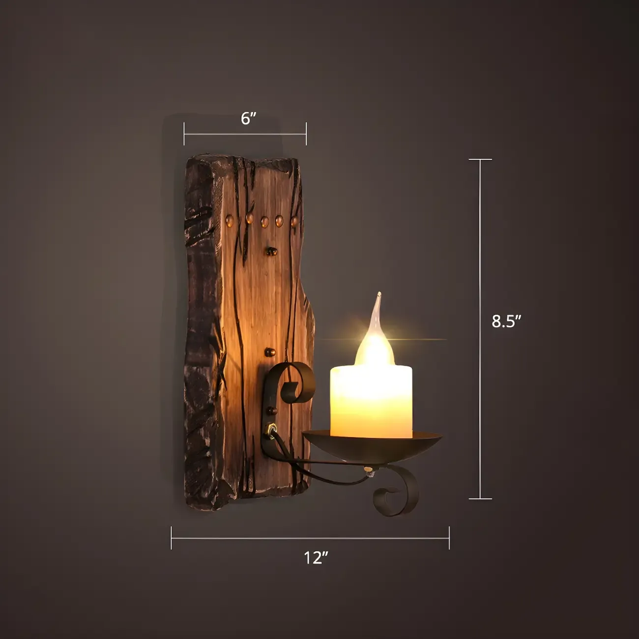 Industrial Distressed Wood Glass Black Wall Lantern Light