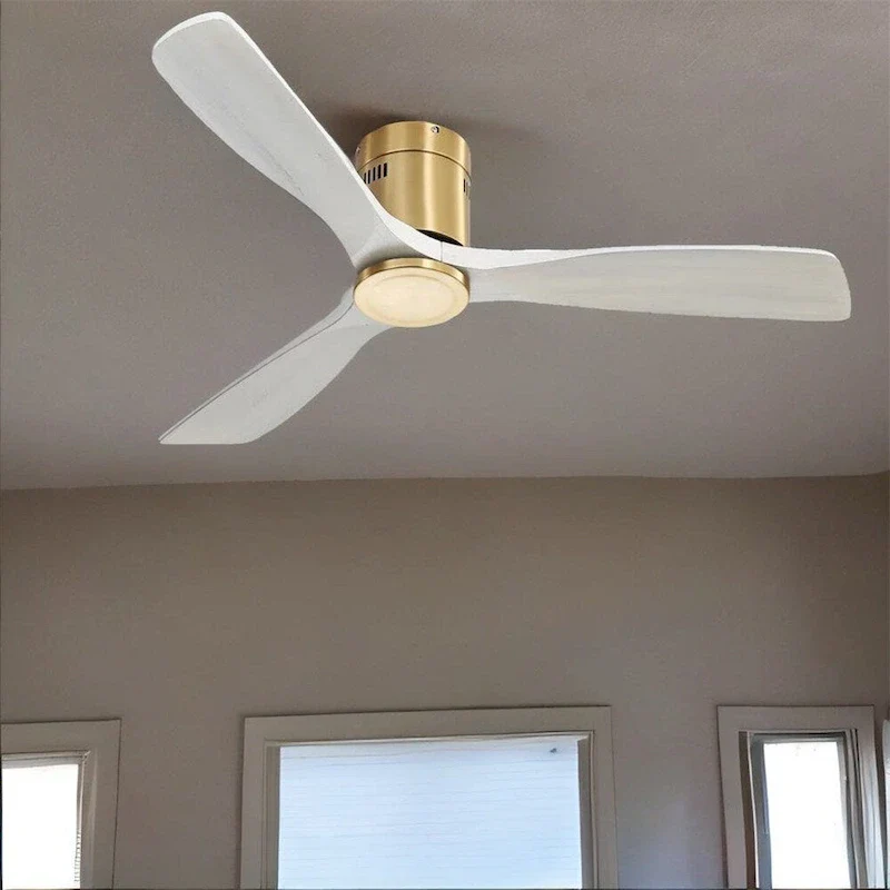 Solid Wood Fan Blade Ceiling Fan With Light