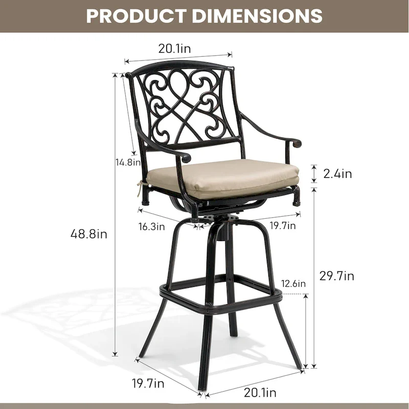 Pellebant Patio Aluminum Swivel Bar Stool with Sunbrella Cushion