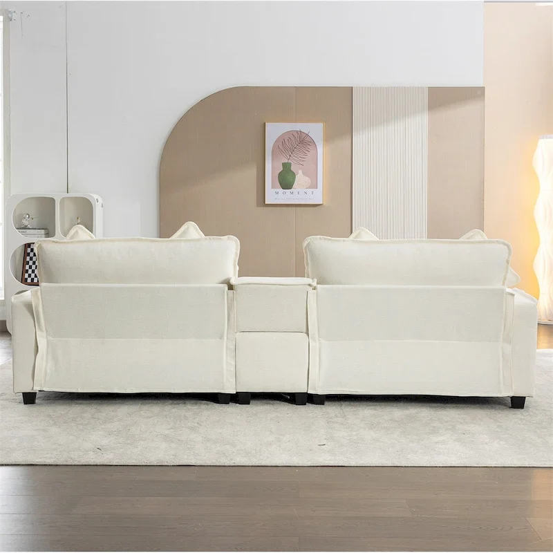 112.6 Chenille Upholstered Sectional Sofa with 2 Removable Ottoman