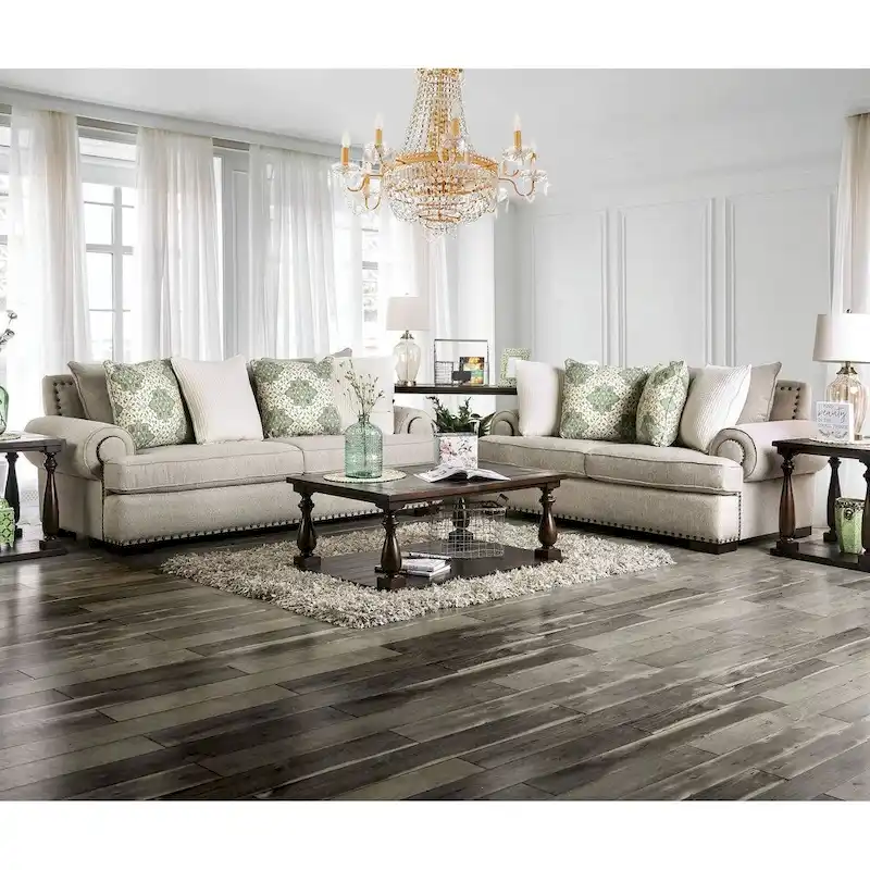 Furniture of America Jula Traditional Linen 2-piece Sofa Set