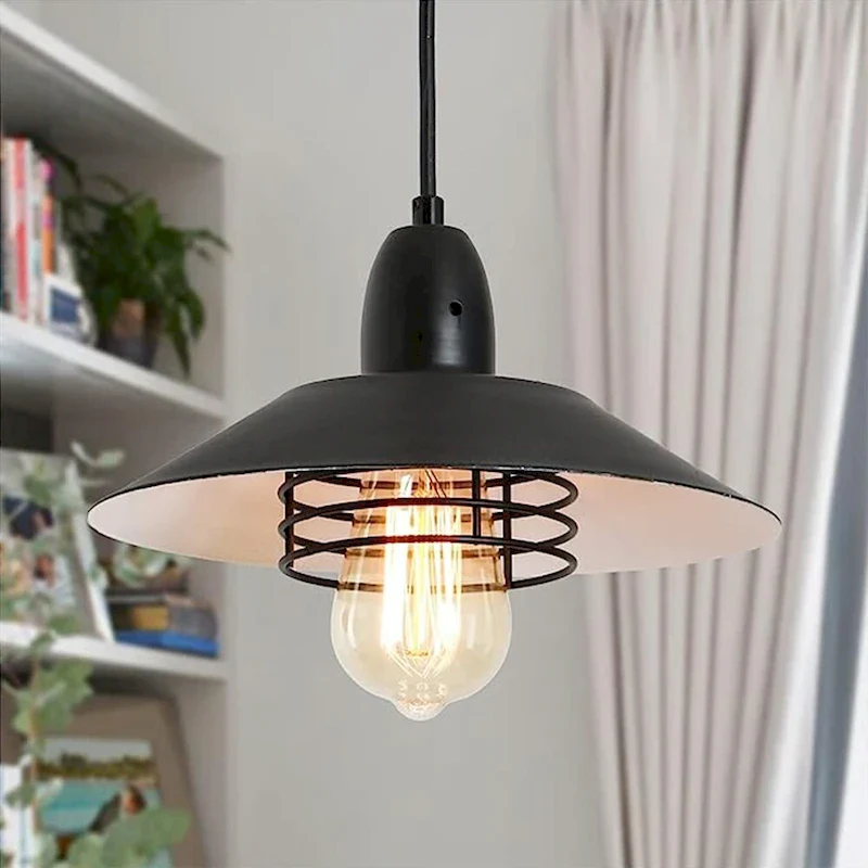 Farmhouse Vintage Pendant Light Black Fixture Pendant Lights with Spring Frame Adjustable Metal Hanging Lamp, E26