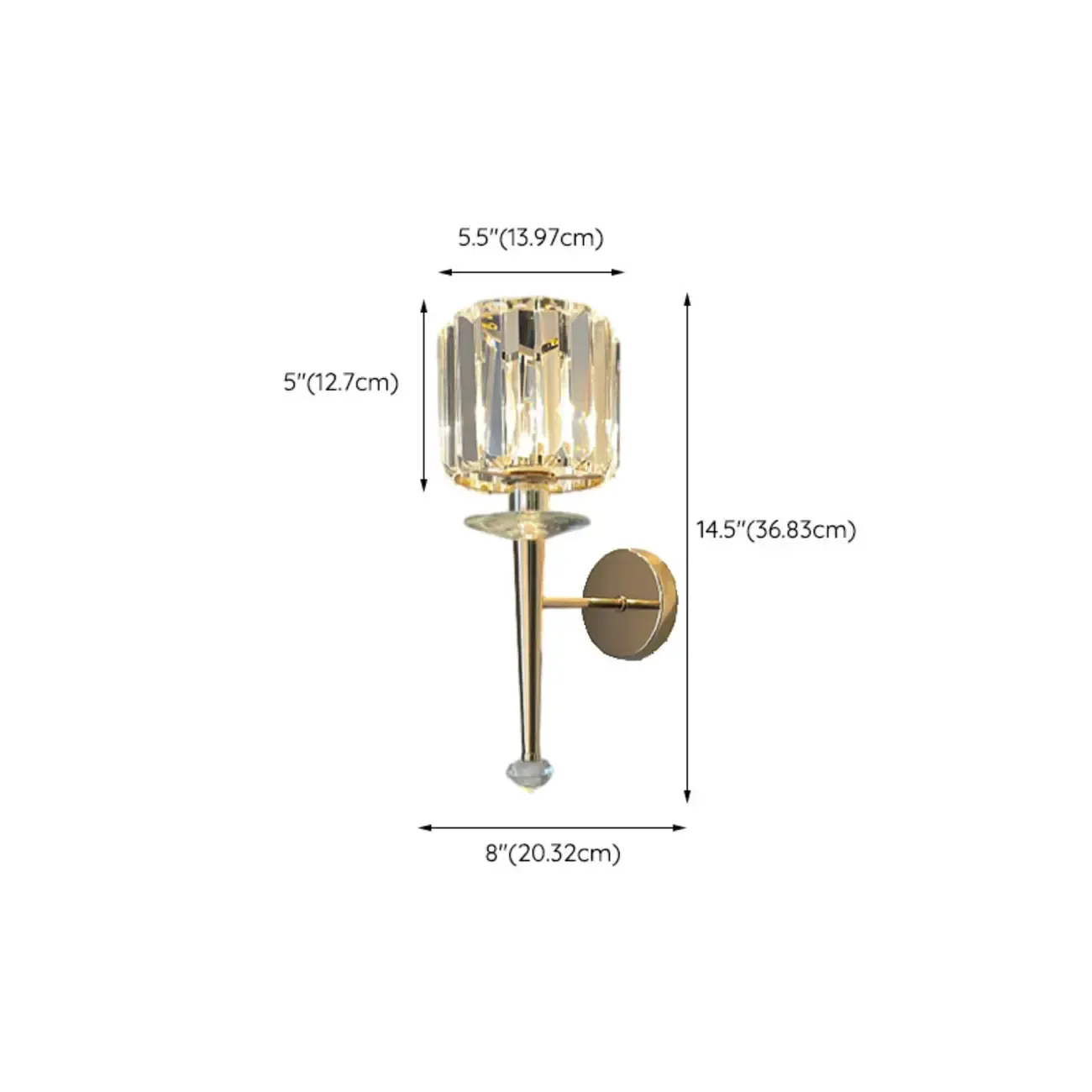 Elegant Crystal Smooth Gilded Metal Wall Sconce