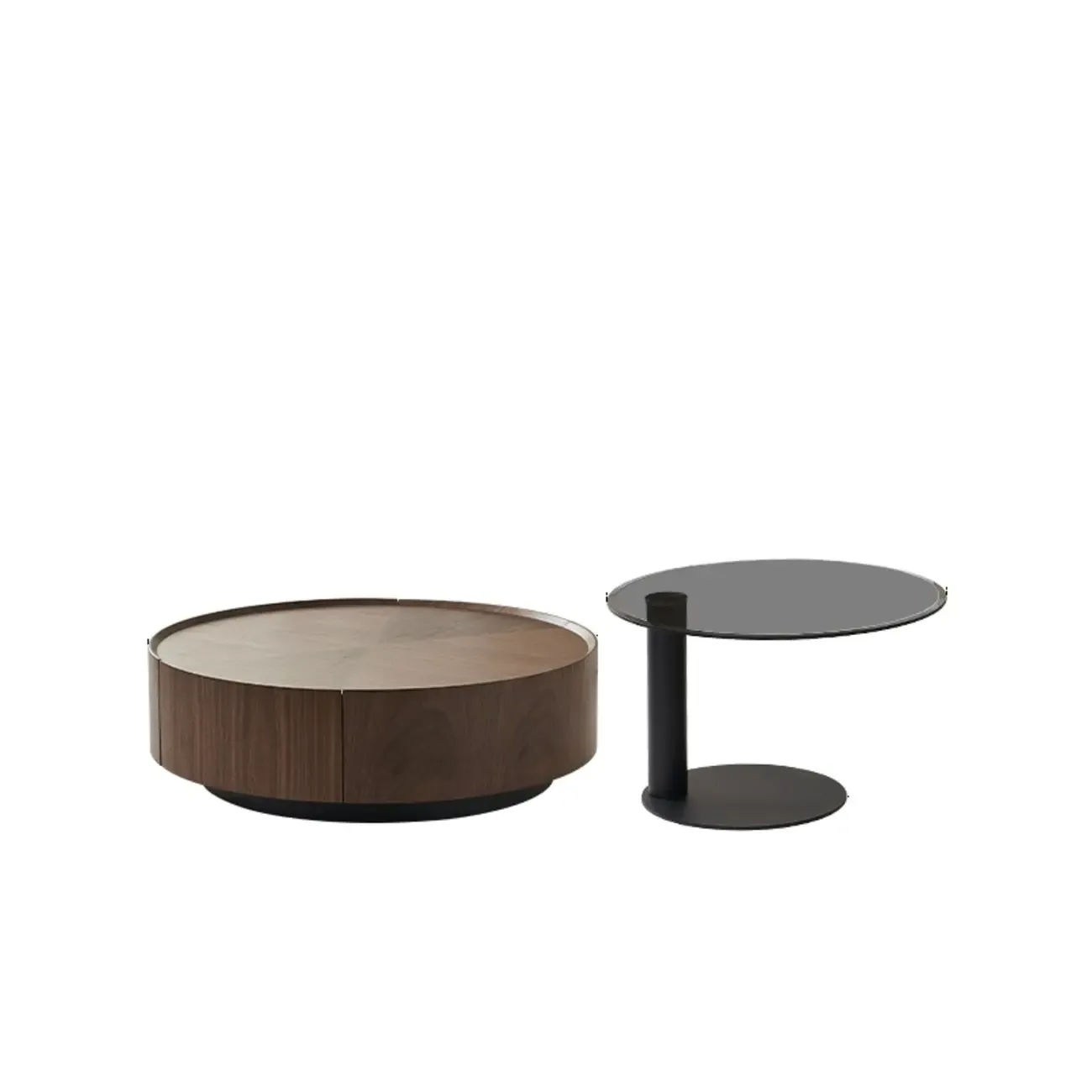 Modern Round Wood Coffee Table with Steel Base