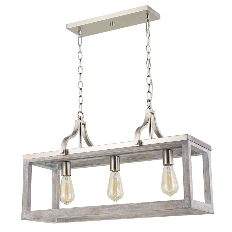 Eglo Montrose 3-Lght Pendant w/ Acacia Wood and Brushed Nickel Finish