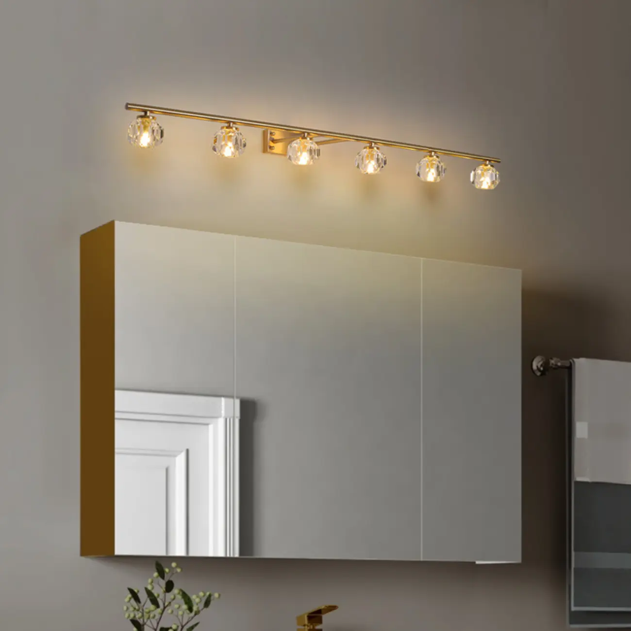 Elegant Linear Globe Brass Crystal Vanity Lights in Multi-Light