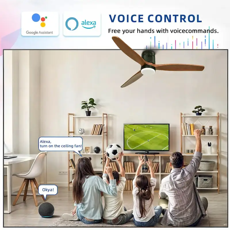 Moasis 52 Inch Flush Mount Ceiling Fan with Light and Remote Control,Low Profile Smart Ceiling Fan