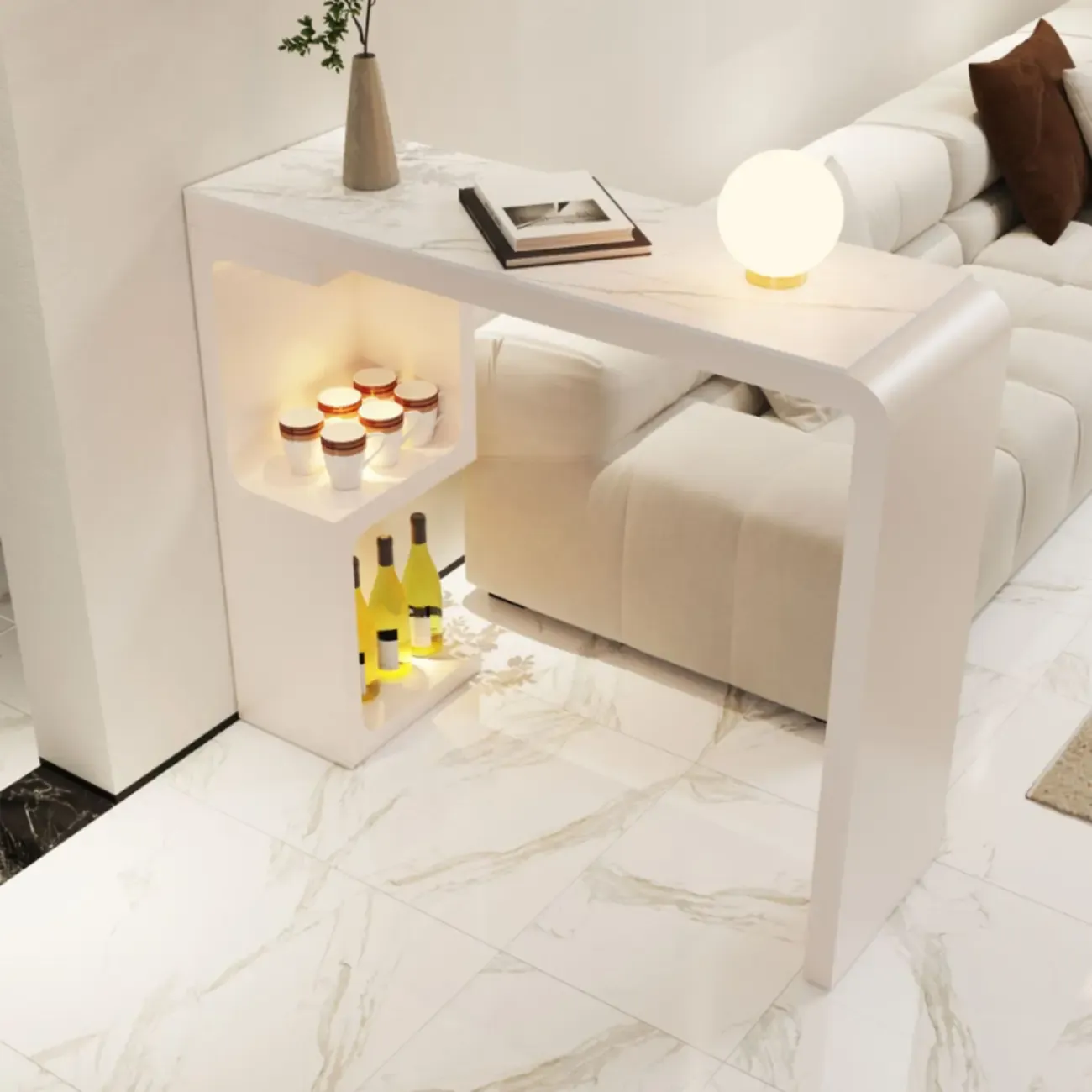 Scandinavian Smooth White Storage Bar Tables