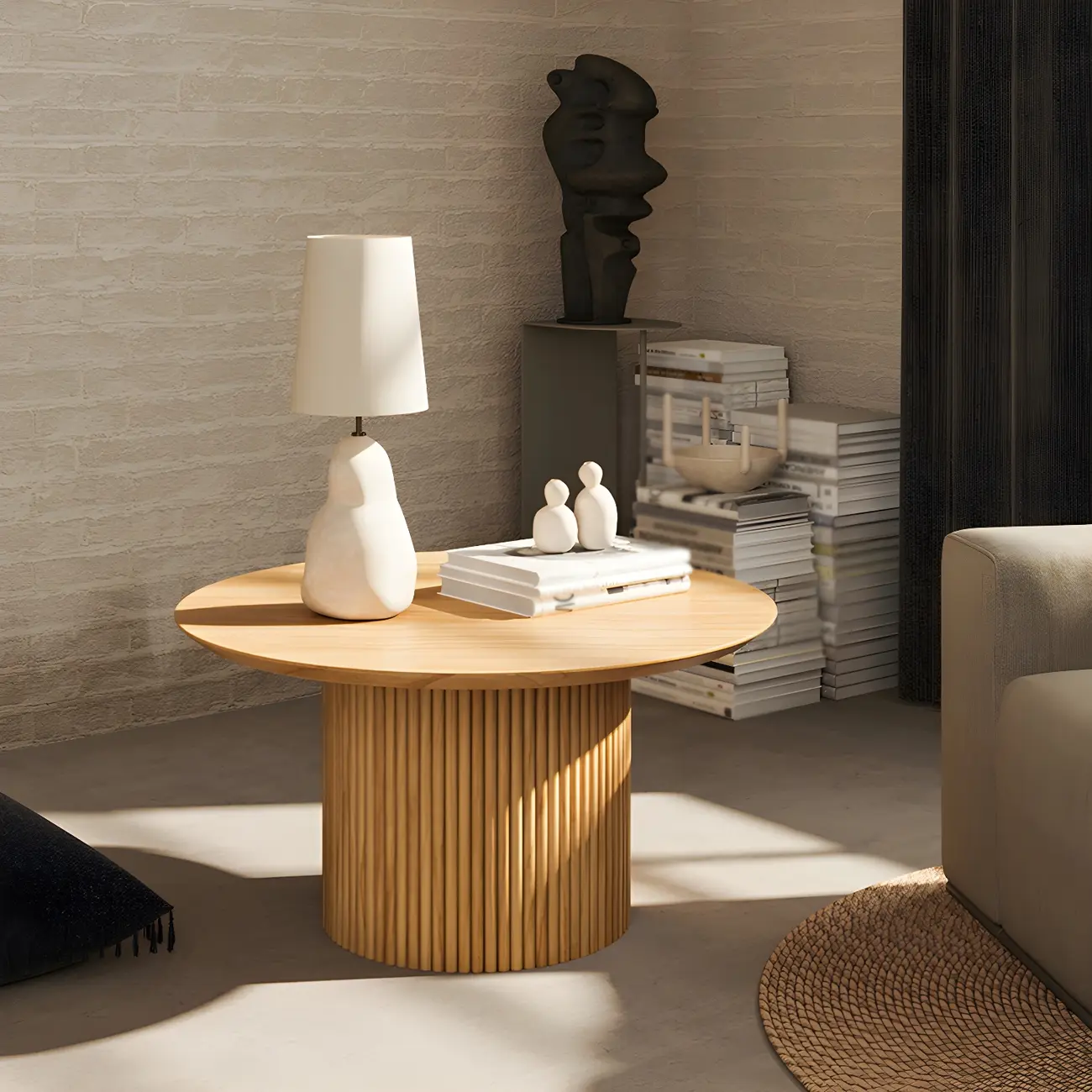 Minimalist Round Natural Wooden Side Table for Living Room