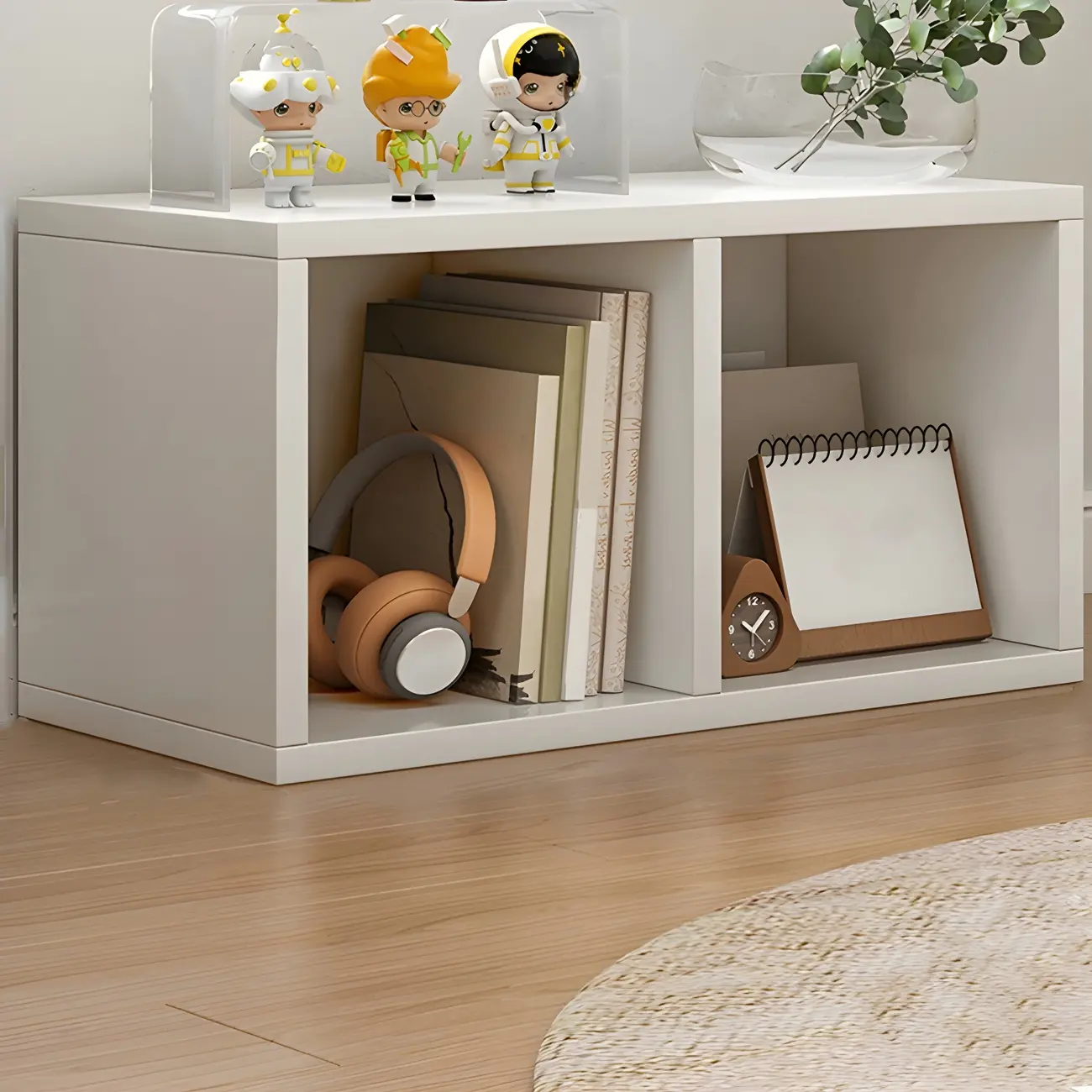 White Wood Horizontal Closed Back Compact Storage Bookcase