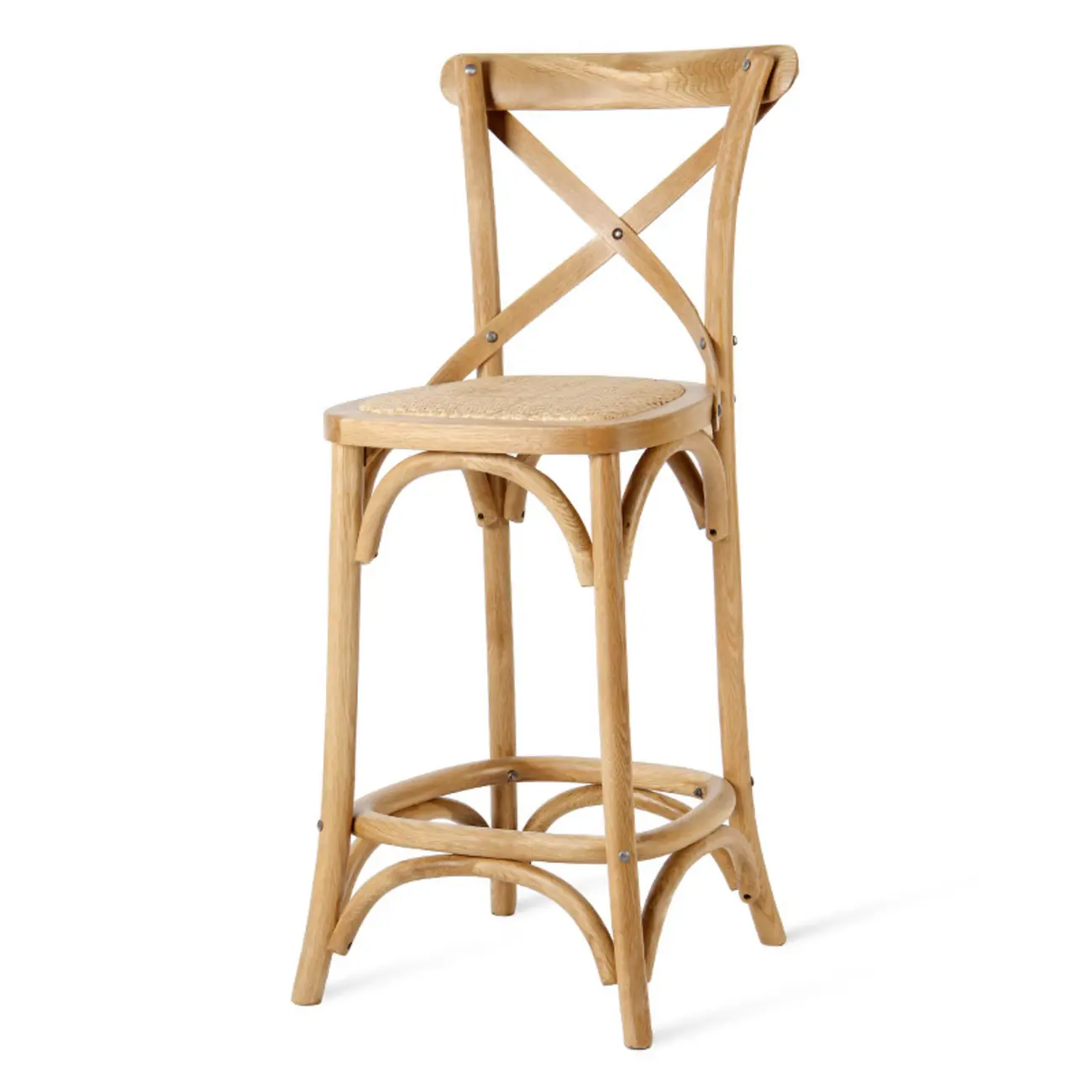 Rustic Farmhouse Wooden Square Rattan Cross Back Bar Stools