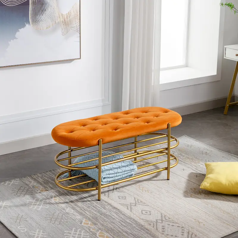 SEYNAR 40 Velvet Upholstered Living Room Bench with Double shoe rack