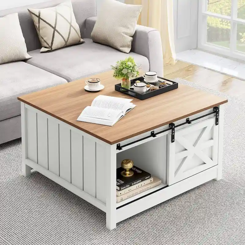 Moasis Sliding Barn Door Farmhouse Coffee Table - 31.5