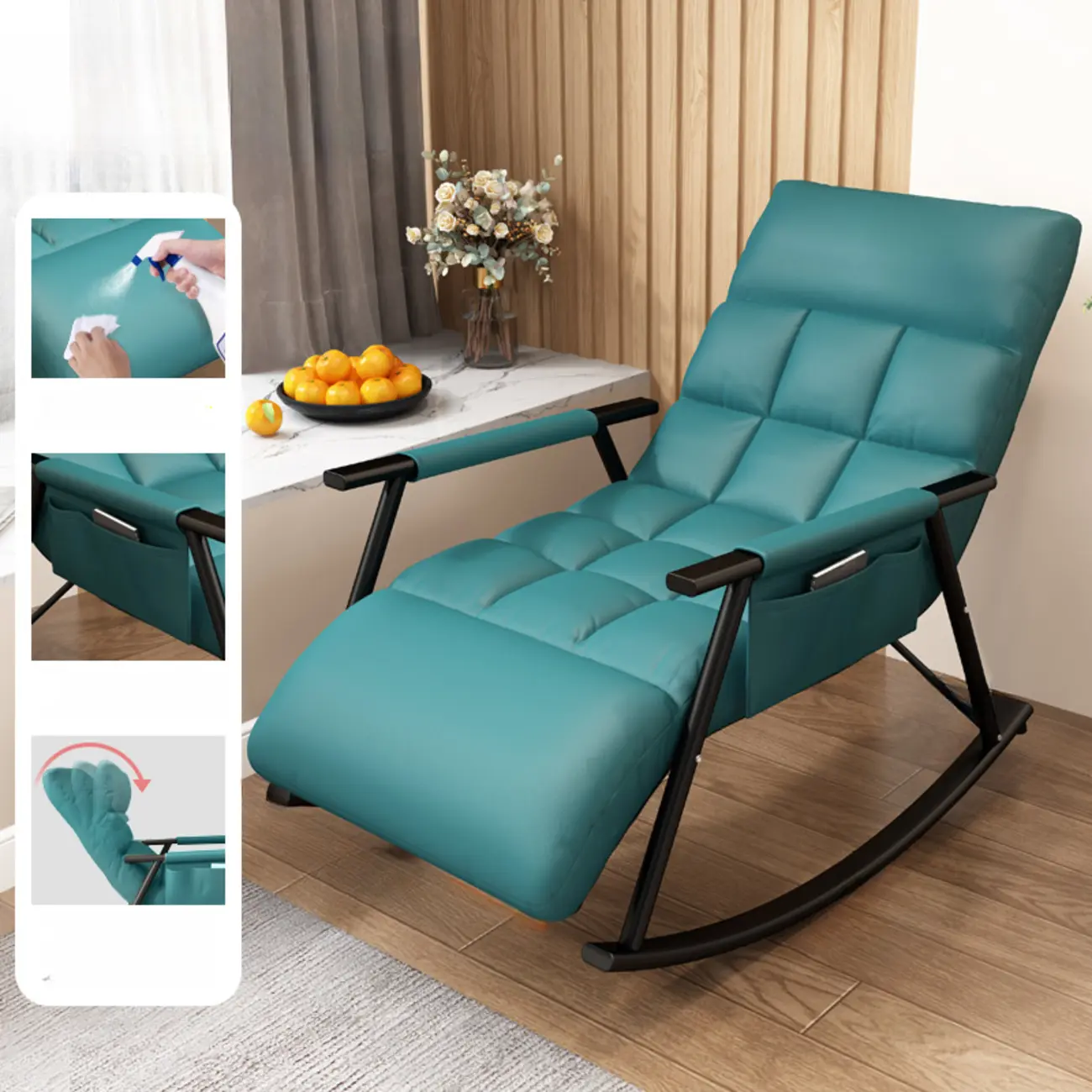 Modern Metal Track Arms Upholstered Rocking Chair