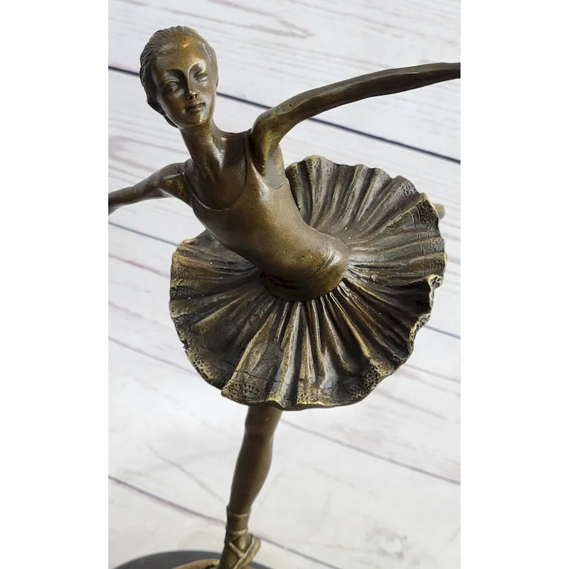 Graceful Ballerina Ballet Dancer Bronze Sculpture Statue Figure On Marble Base