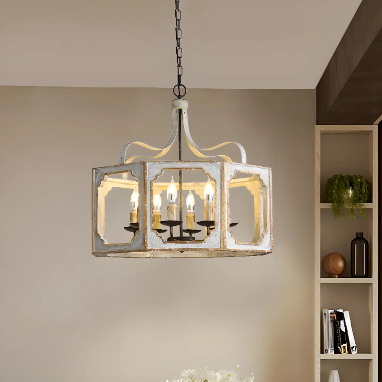 Vintage White Metal Pendant Light with Adjustable Height