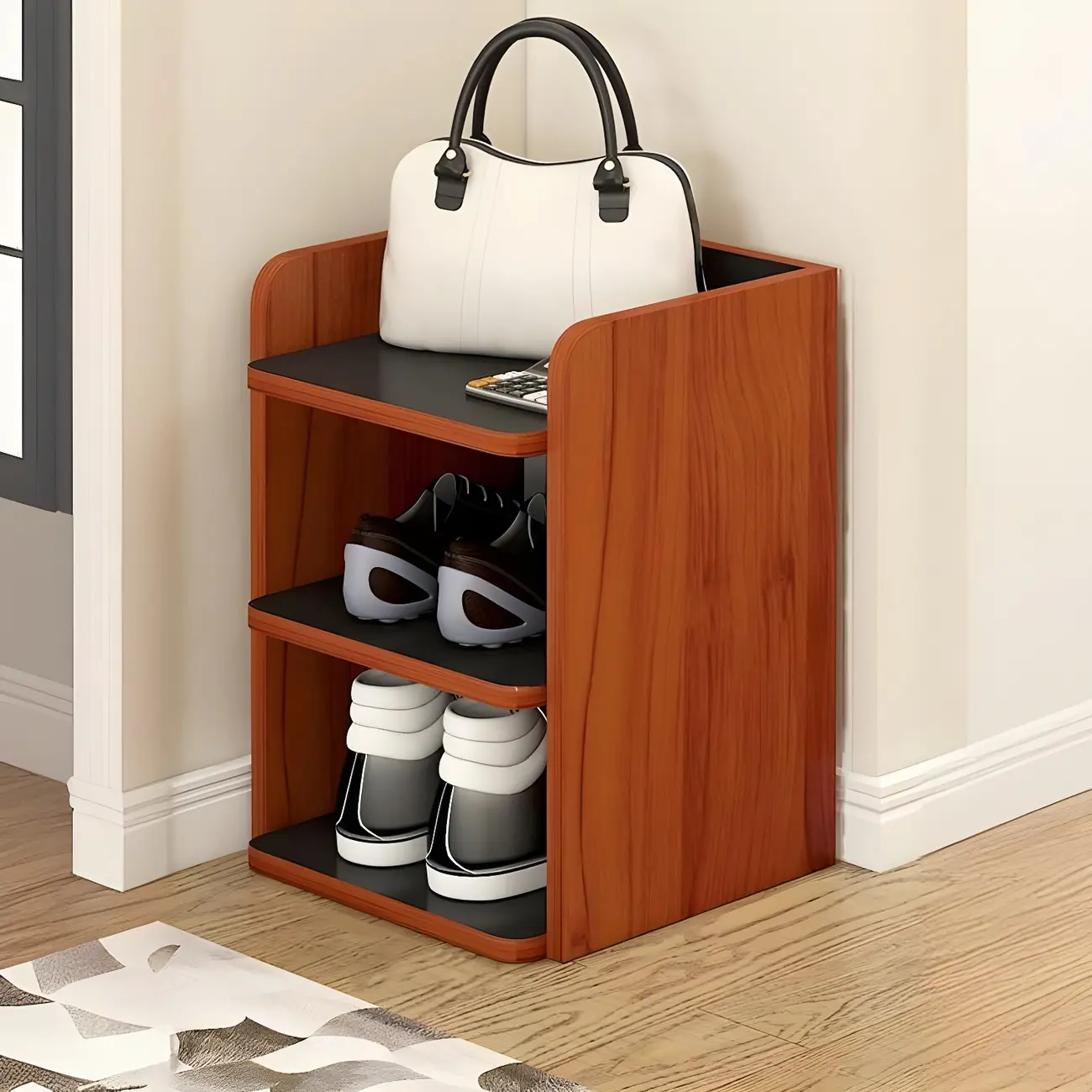 Modern White Wooden Open Shoe Rack for Entryway