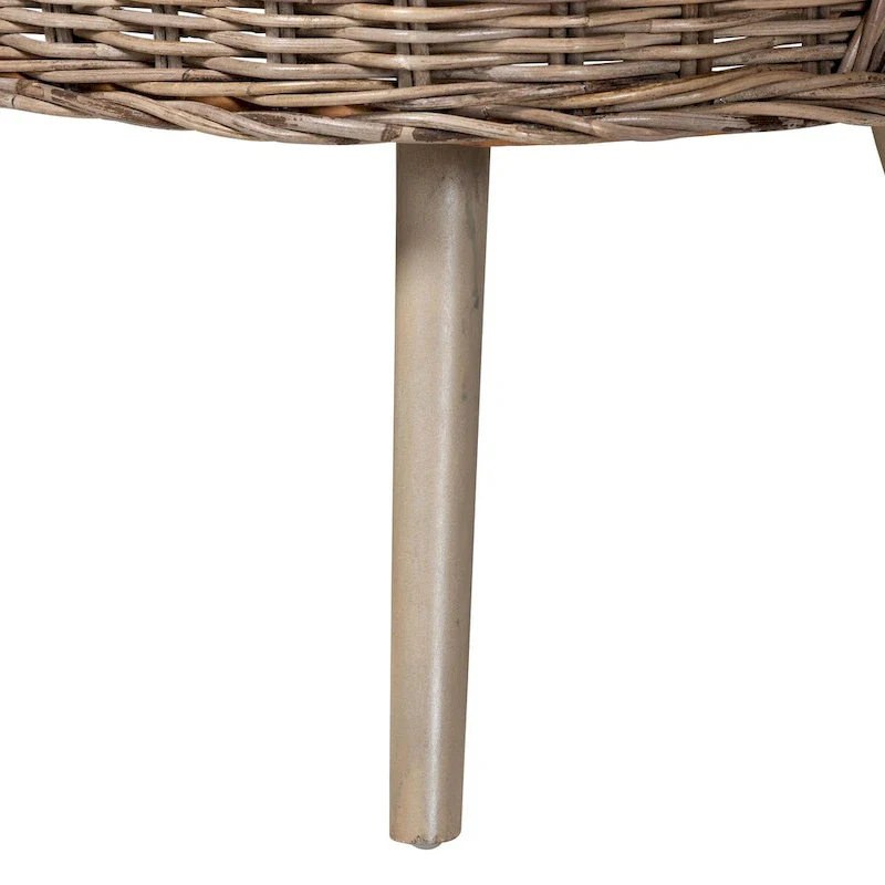 Raisa Modern Bohemian Natural Kubu Rattan Bench and Wood Table Dining Nook Set