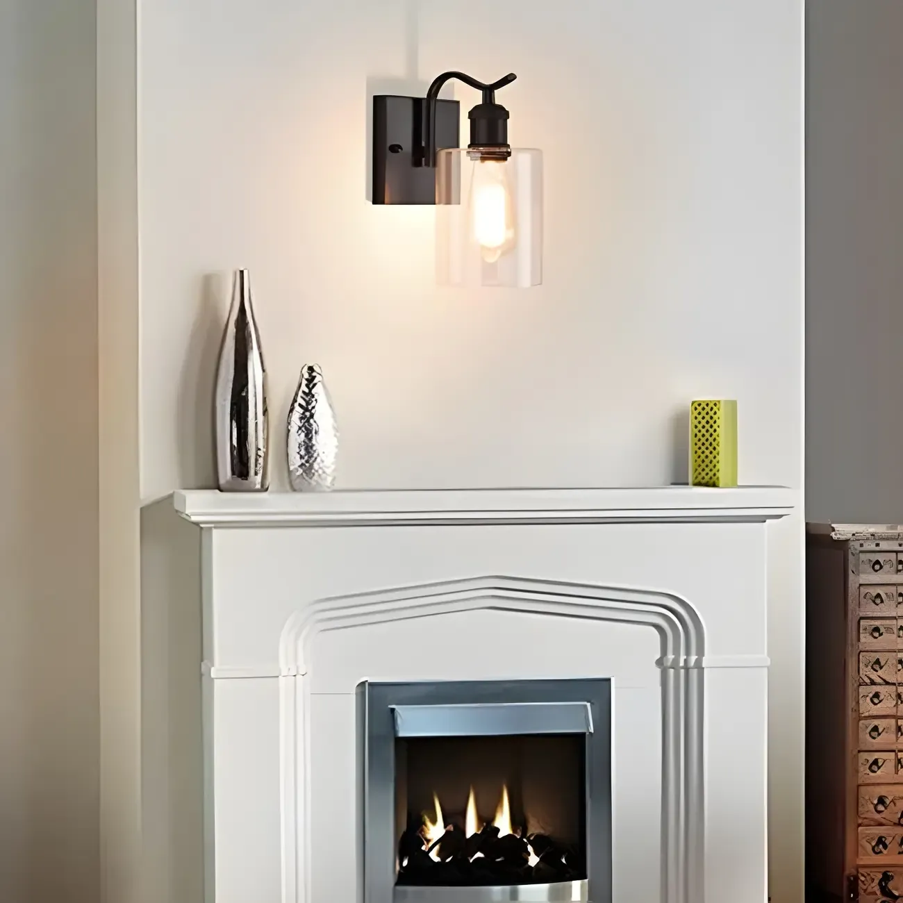 1-Light Modern Metal Cylinder Glass Bathroom Vanity Light