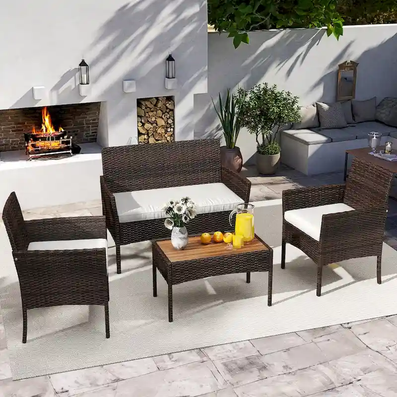 Moasis 4 PCS Patio Bistro Set Outdoor Patio Furniture Rattan Loveseat Conversation Set - 41.7L x 18.6W x 31.3H