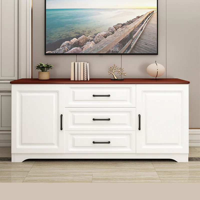 Modern Rectangular White 3-Drawer Wooden TV Stand