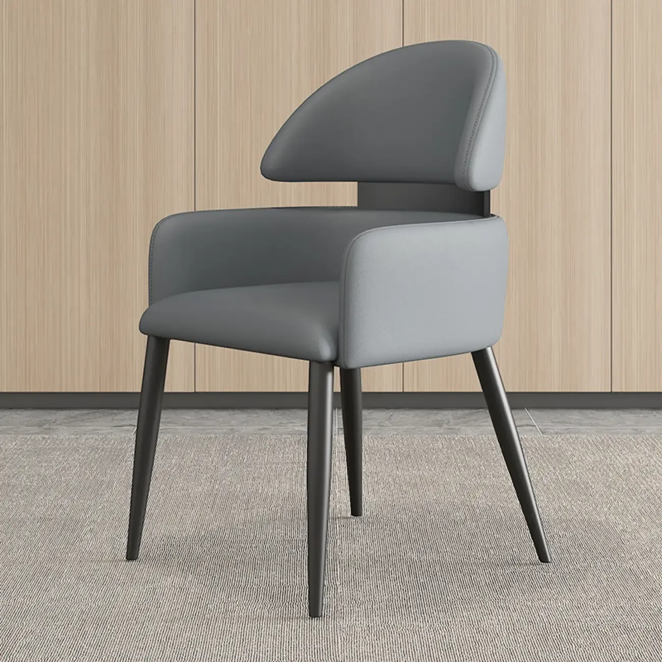 Brown Curved Back Anti-cat Scratch Leather Dining Chairs