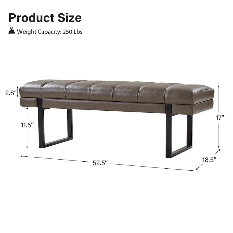 Laurens Modern 52.5 Channel Tufted Bench with Mental Legs by HULALA HOME