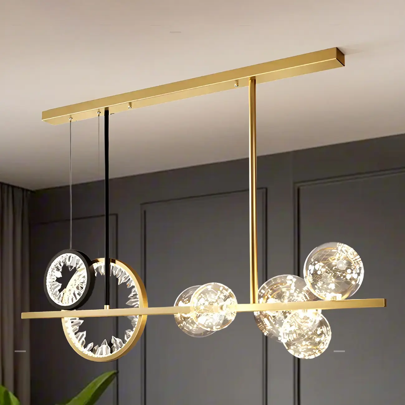 Geometric Gold Glass-Crystal Island Pendant Light
