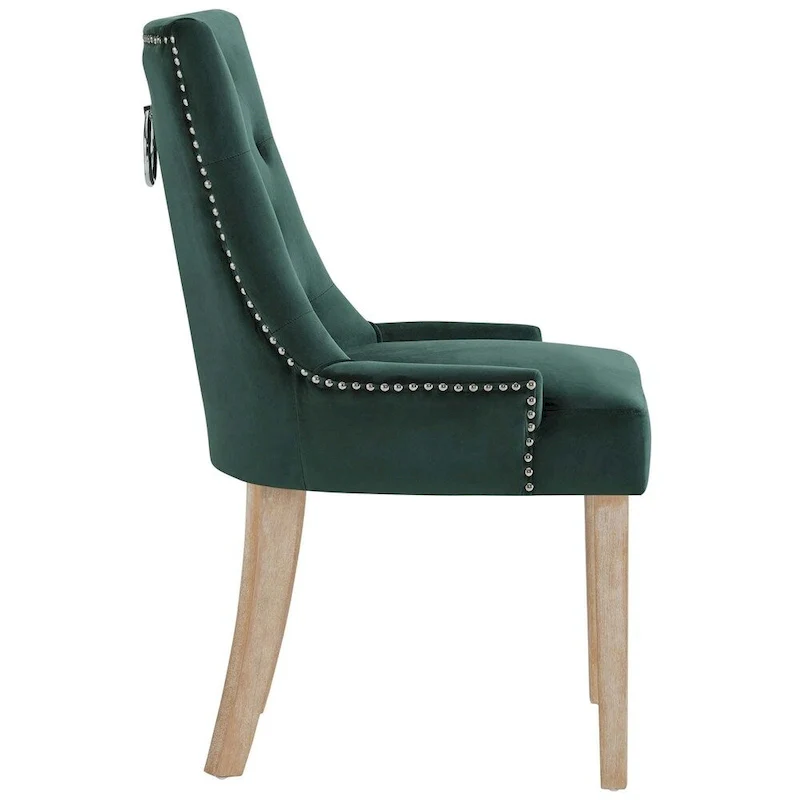 Tufted Velvet Upholstered Dining Chair With Nailhead Trim in Black