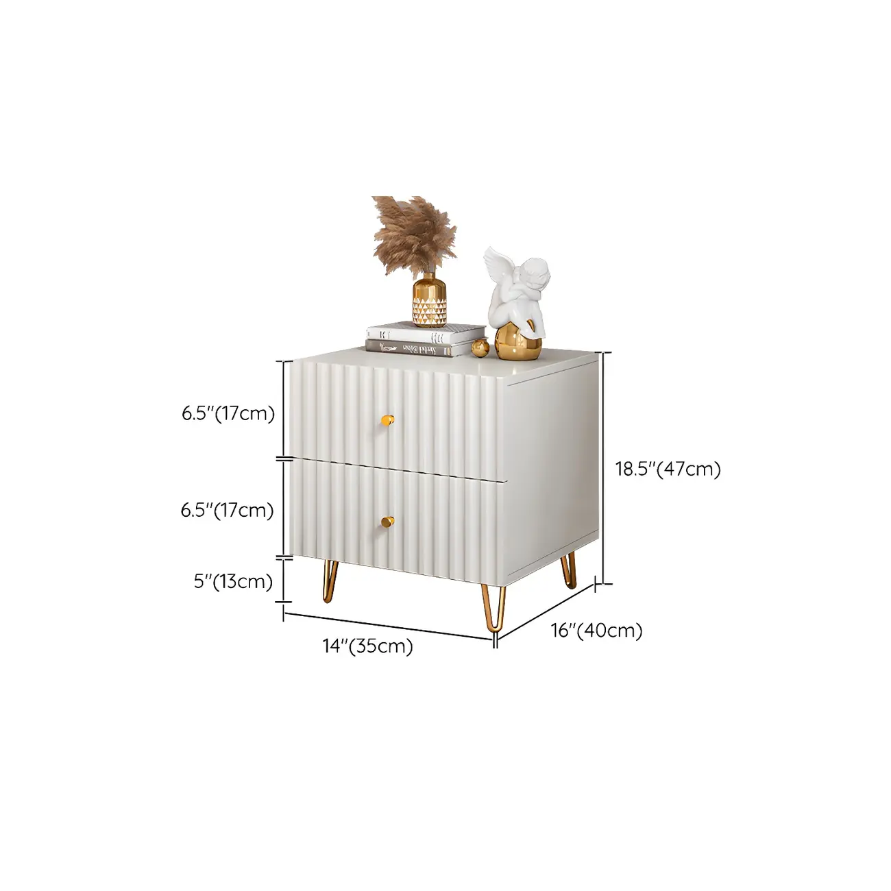 Modern Wooden Stripe Gold Accents Stylish Nightstand