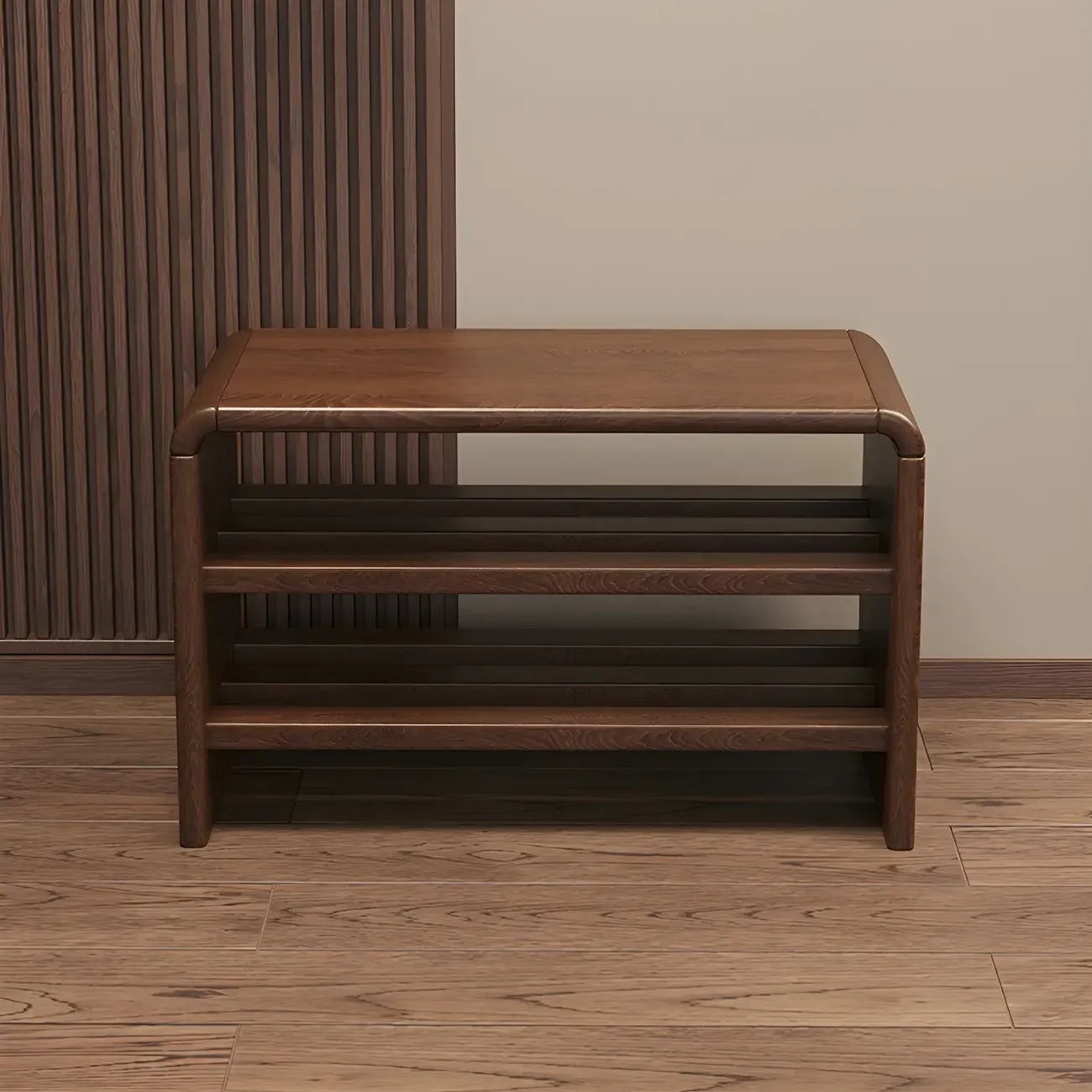 Entryway Brown Solid Wood 3-Tier Shoe Rack Bench